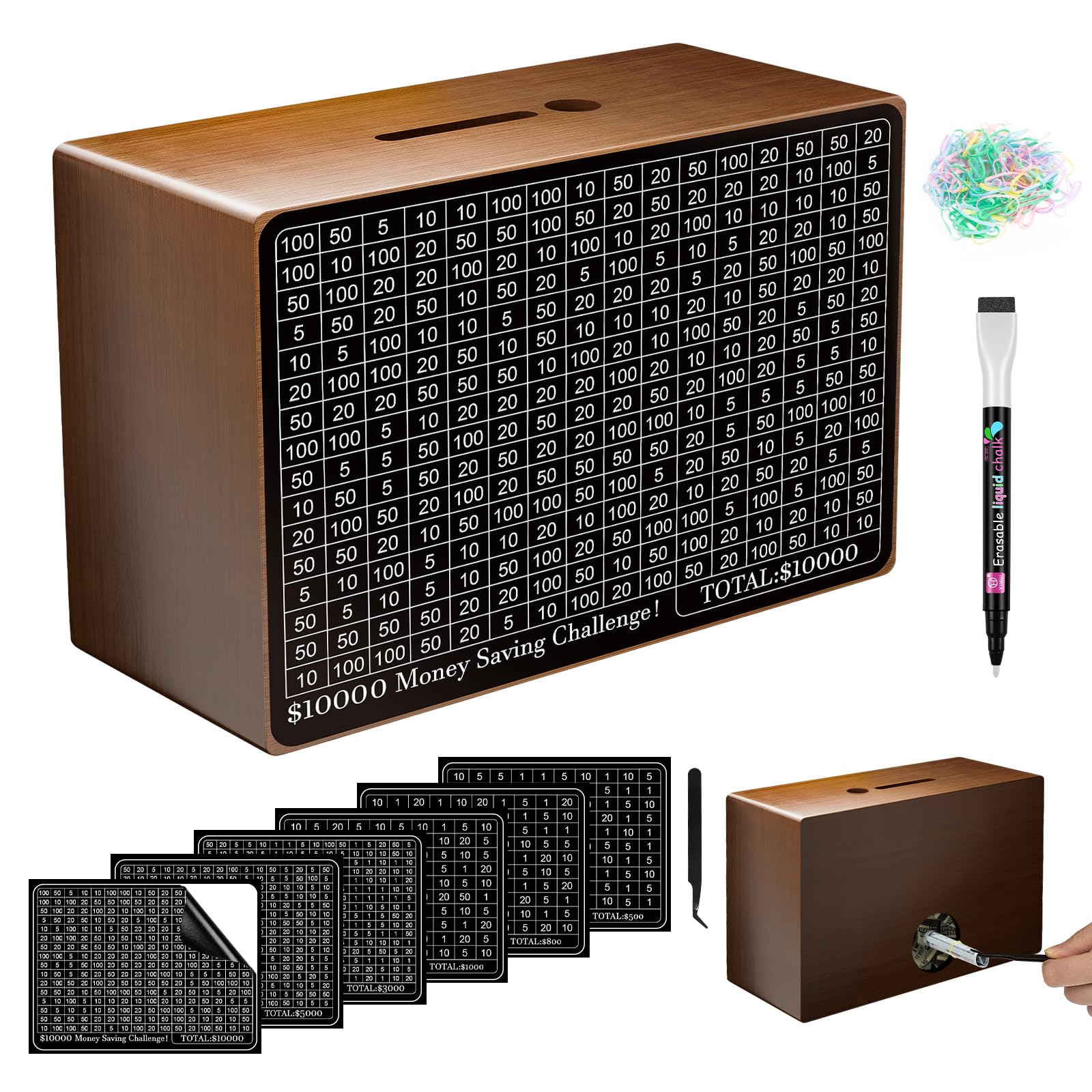 Gomyrod wooden money-saving box top slots for quick coin and note deposits.