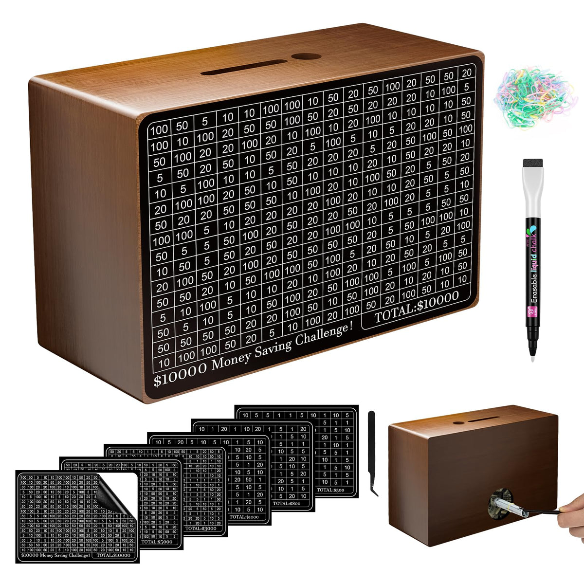 Gomyrod wooden money-saving box top slots for quick coin and note deposits.