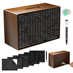 Gomyrod wooden money-saving box top slots for quick coin and note deposits.