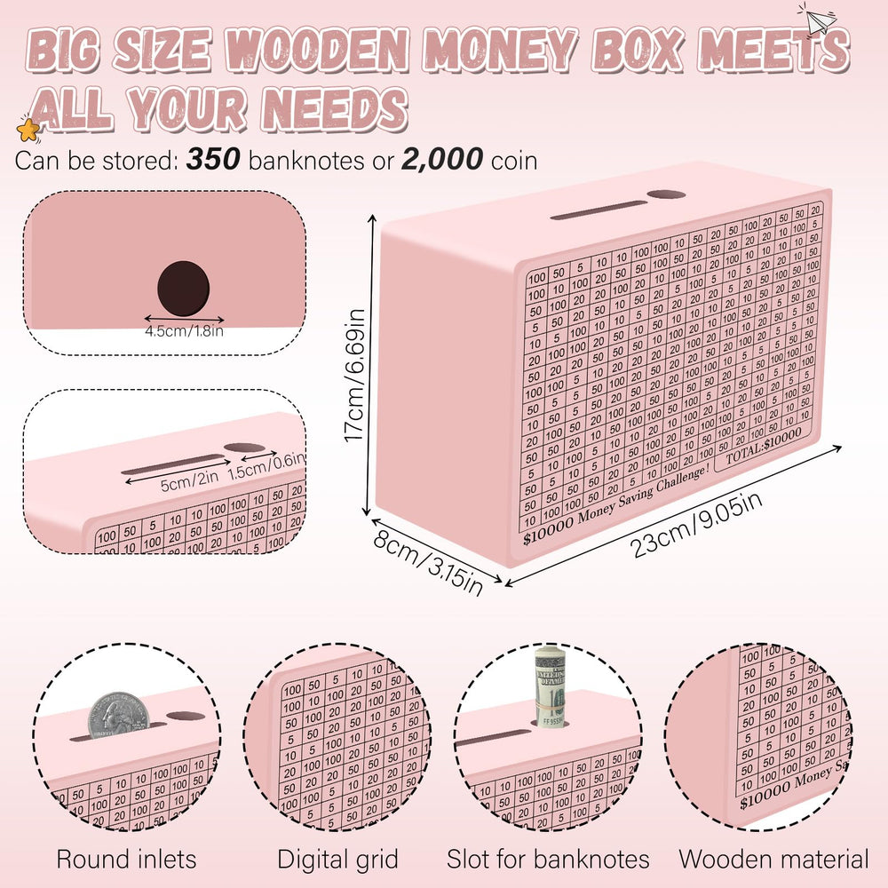 Gomyrod wooden money saving box top view with coin and note slots.