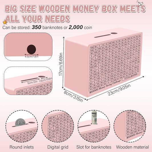 Gomyrod wooden money saving box top view with coin and note slots.
