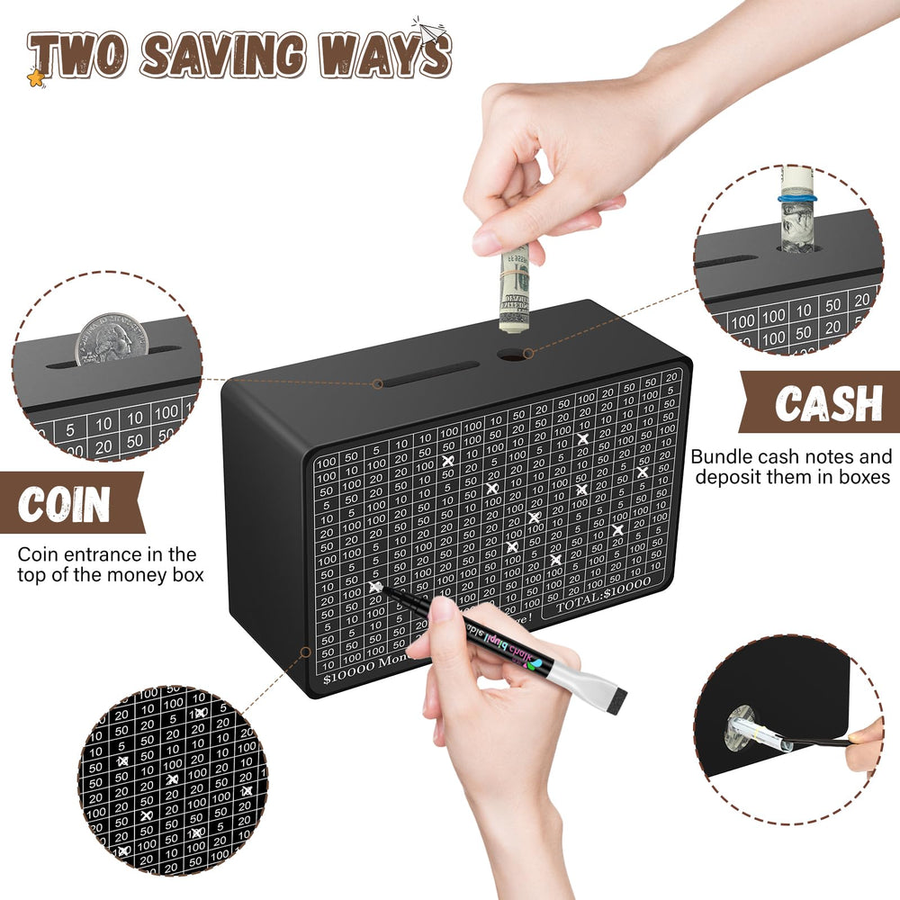 Gomyrod wooden savings box dimensions measure 9.05 by 6.7 by 3.15 inches.