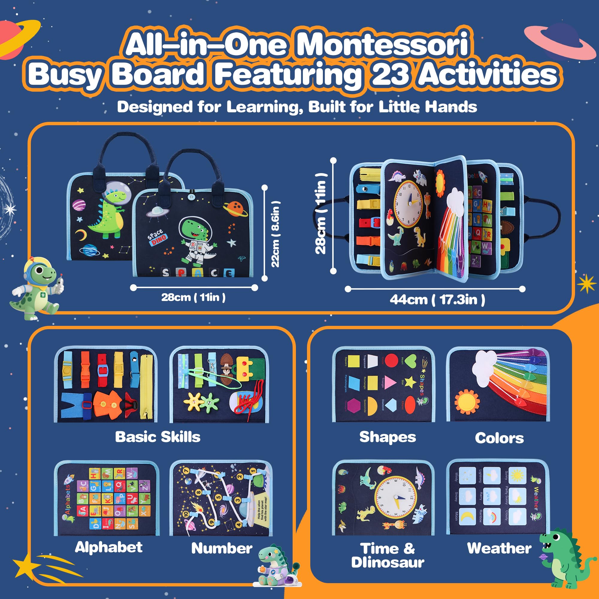 GONINO Busy Book features alphabet and numbers themes to support early literacy and numeracy.