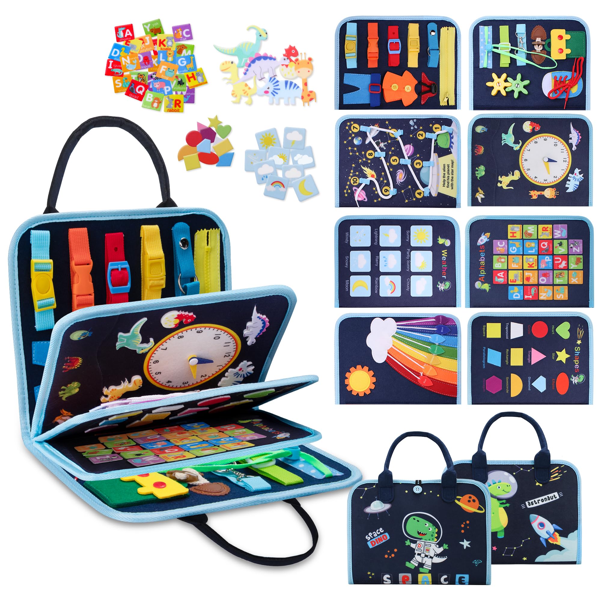 GONINO Toddler Busy Book with 23 activities across 9 themes, ideal for screen-free learning on the go.