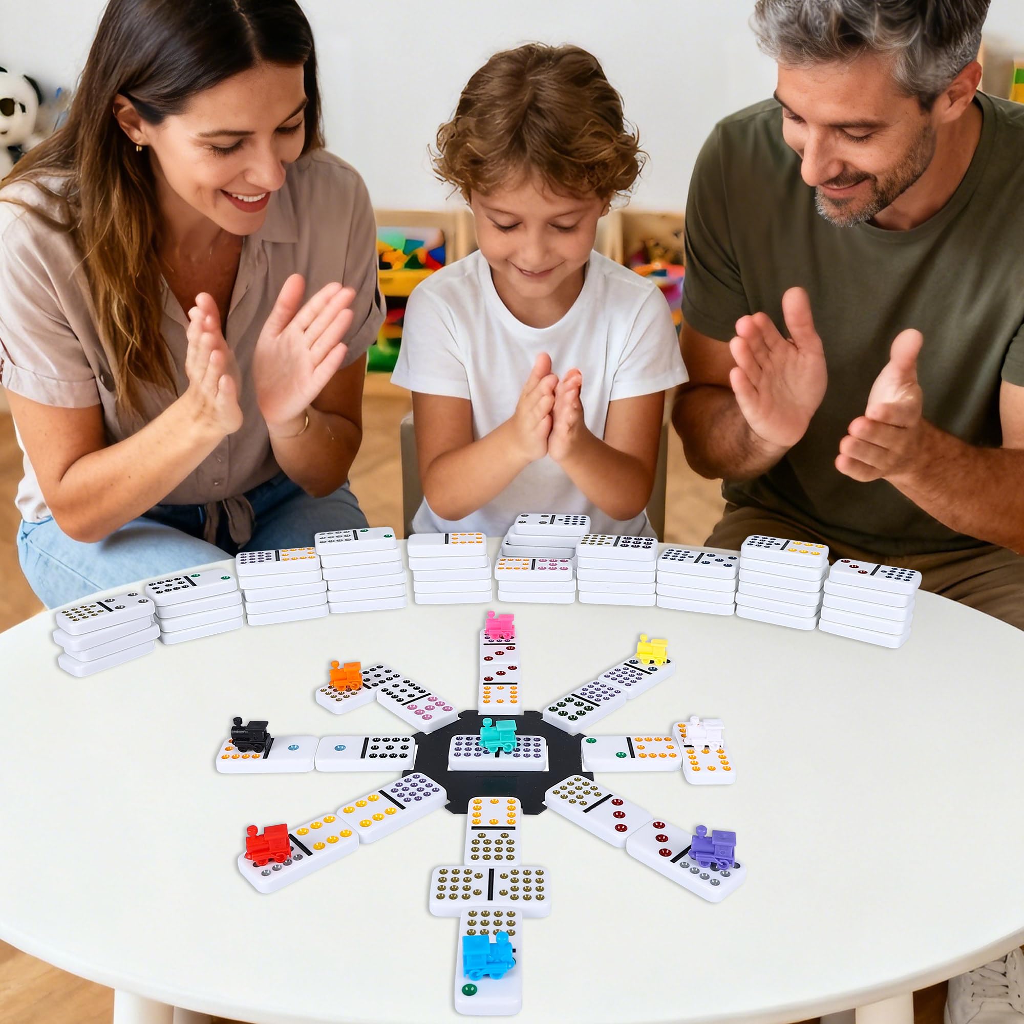 Gonoelec Mexican Train Dominoes Set family game night ready setup.