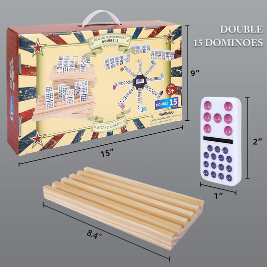 Gonoelec Mexican Train Dominoes Set tiles close-up with bright color dots for easy readability.