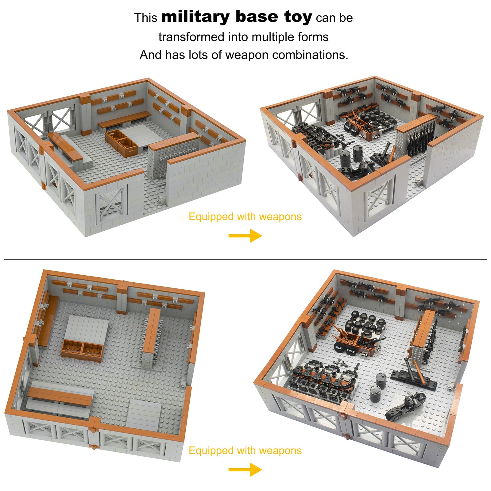 Gonsausola military base rifles-oil-drums showcases realistic details for play