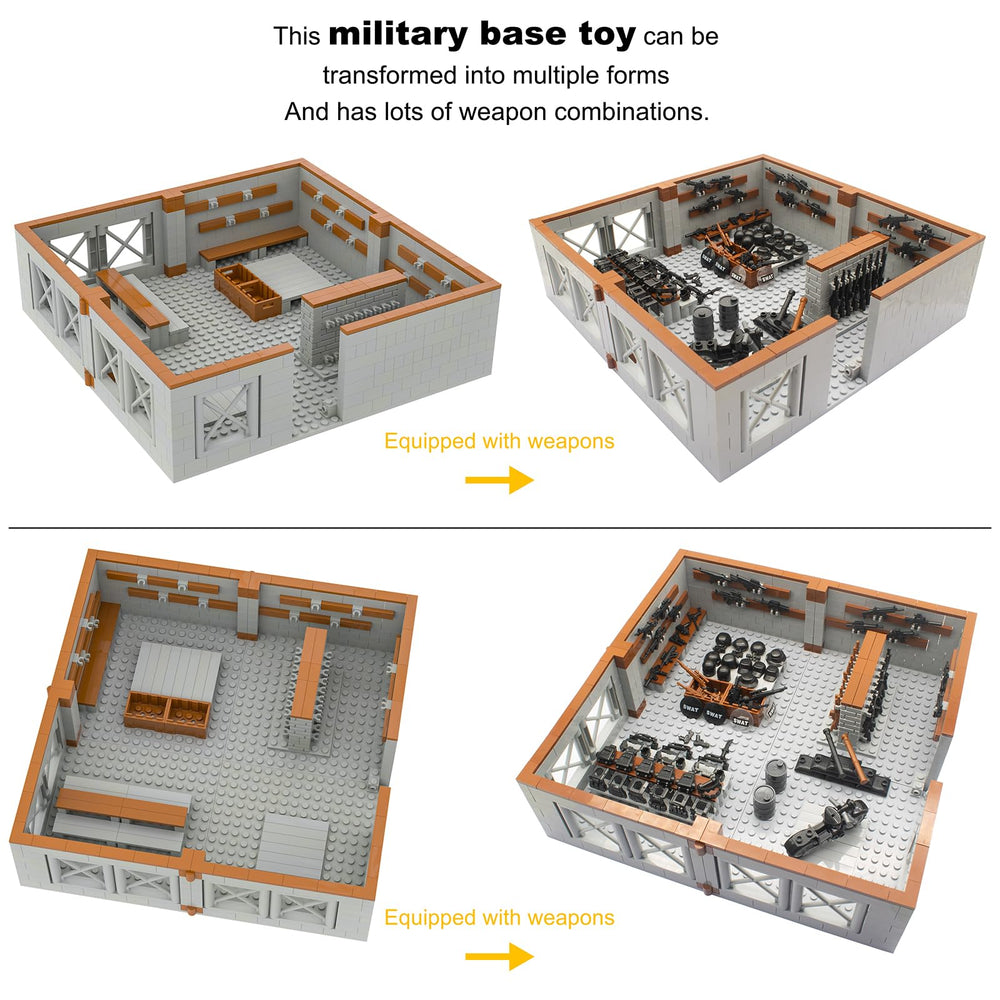 Gonsausola military base rifles-oil-drums showcases realistic details for play
