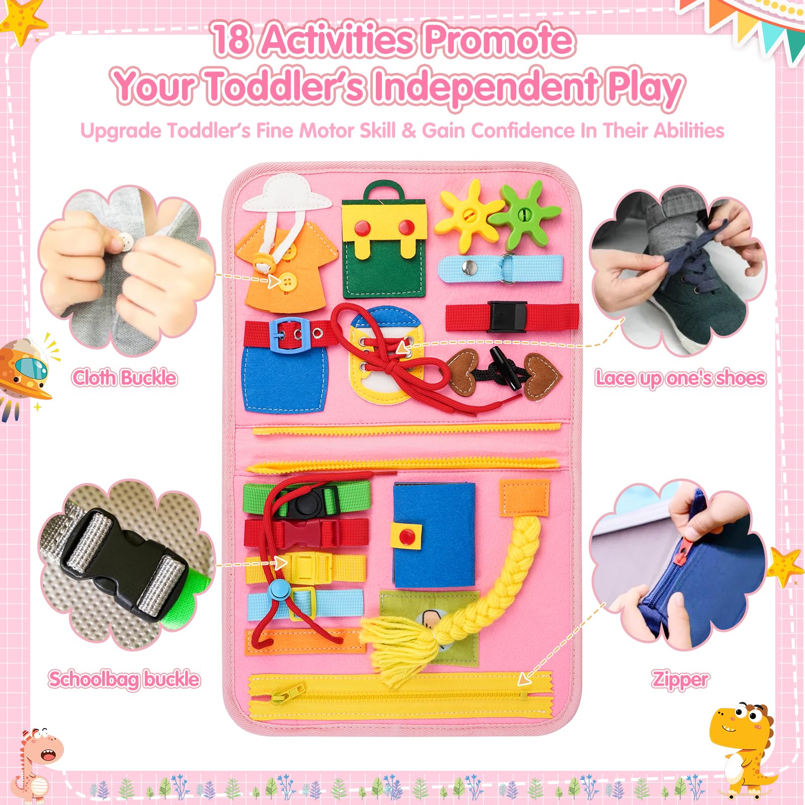 Goobaetoy Busy Board zipper panel for on-the-go skill build