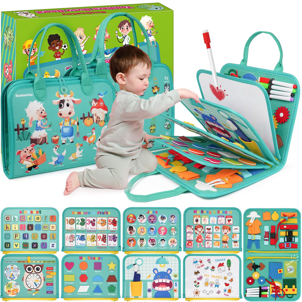 Goobaetoy Montessori Busy Board with 32 activities for fine motor skill development during play