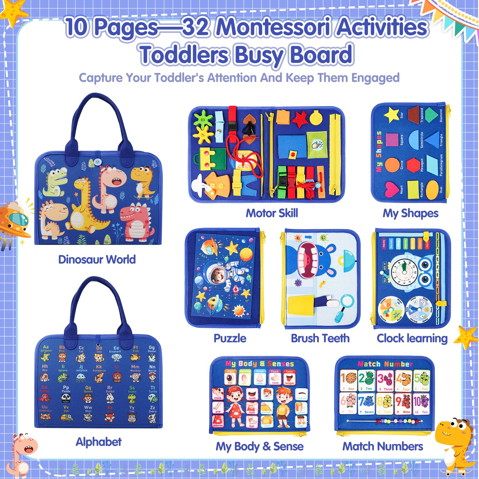 Goobaetoy Montessori Busy Board alphabets and shapes stimulate early learning during travel