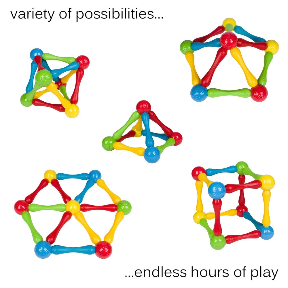 Goobi colorful pieces stimulate visual learning and motor exploration.
