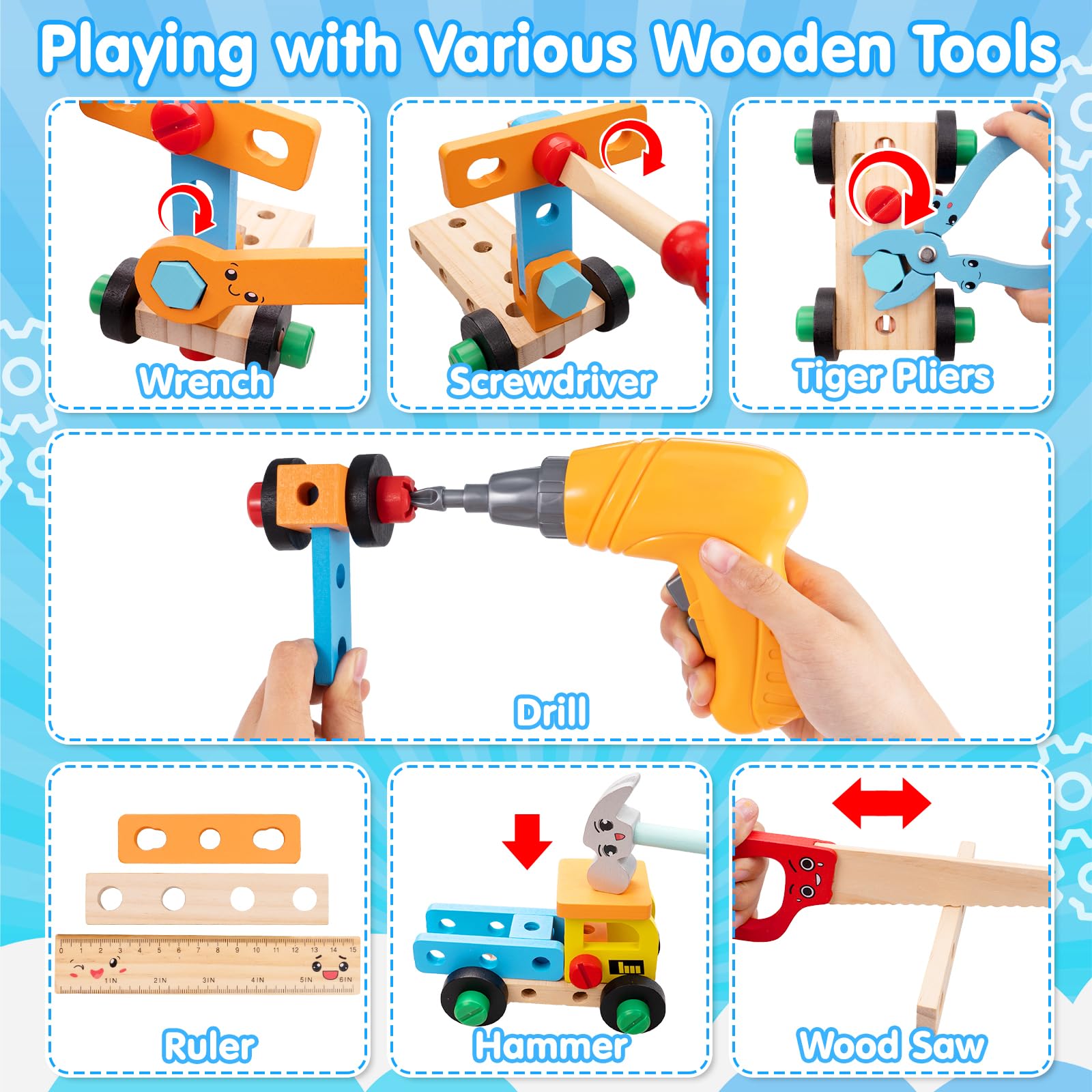 Goodfuns wooden toolbox contents for creative STEM projects
