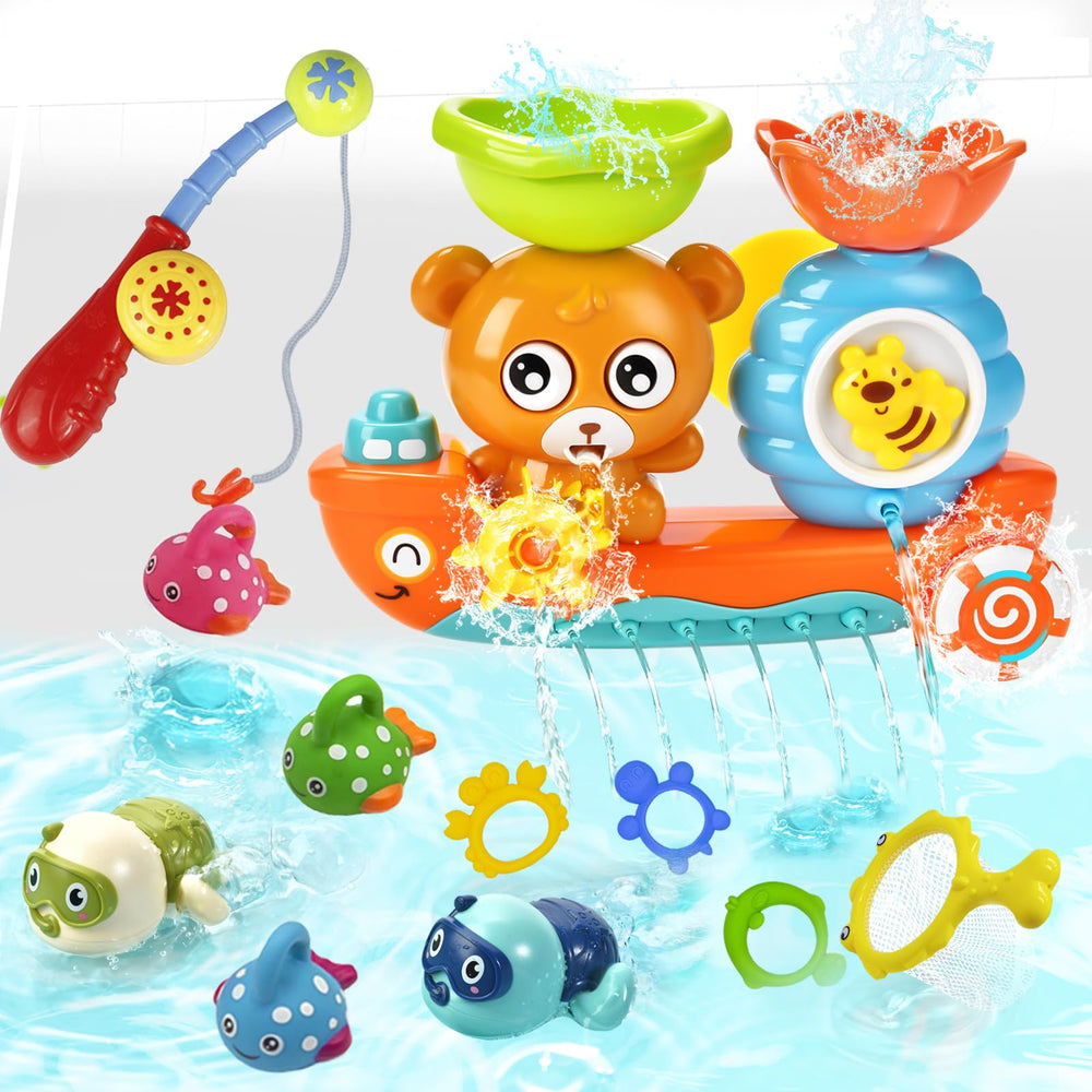 GOODLOGO bear waterfall bath toy with cascading water for bath time