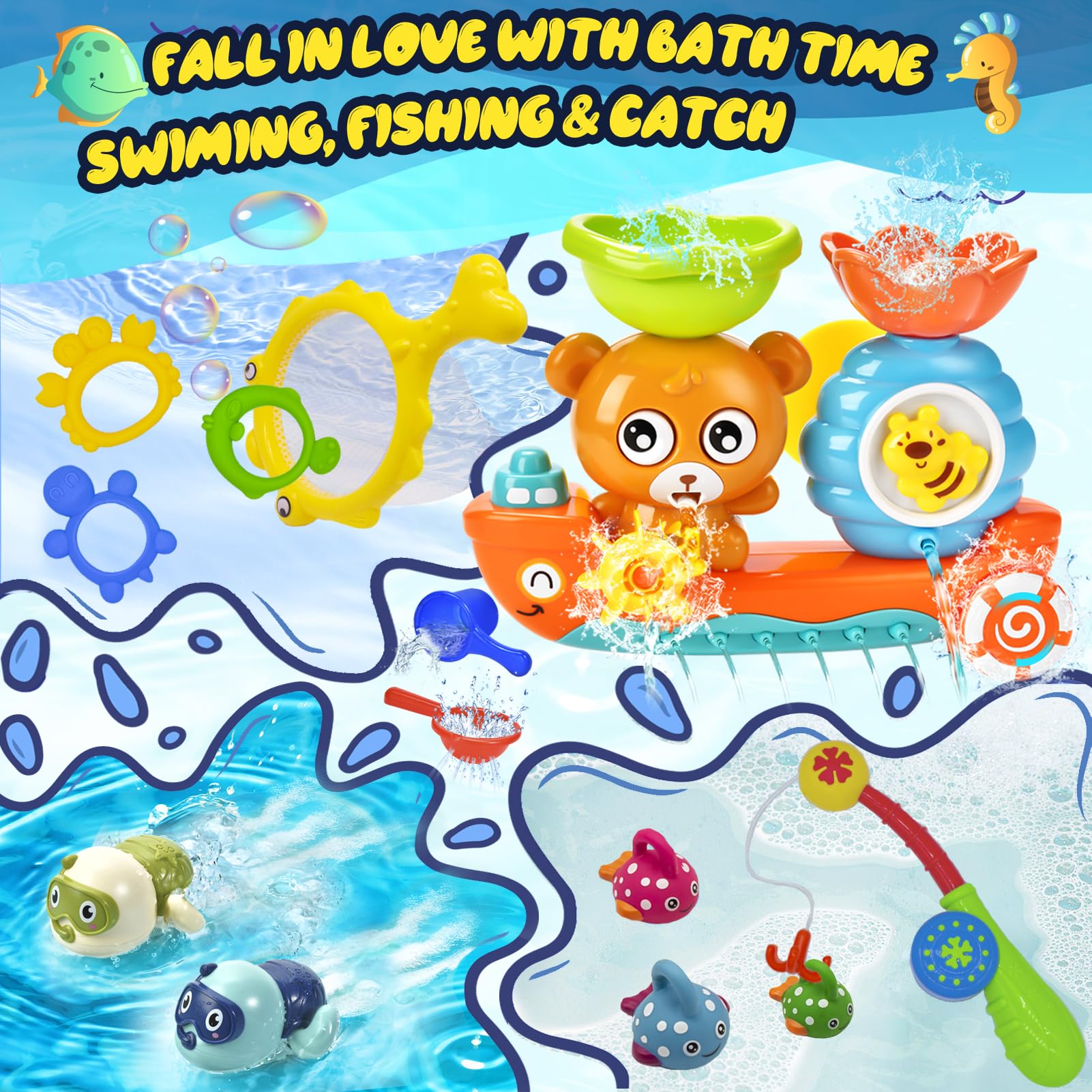 GOODLOGO fishing-pole bath toy invites pretend fishing play