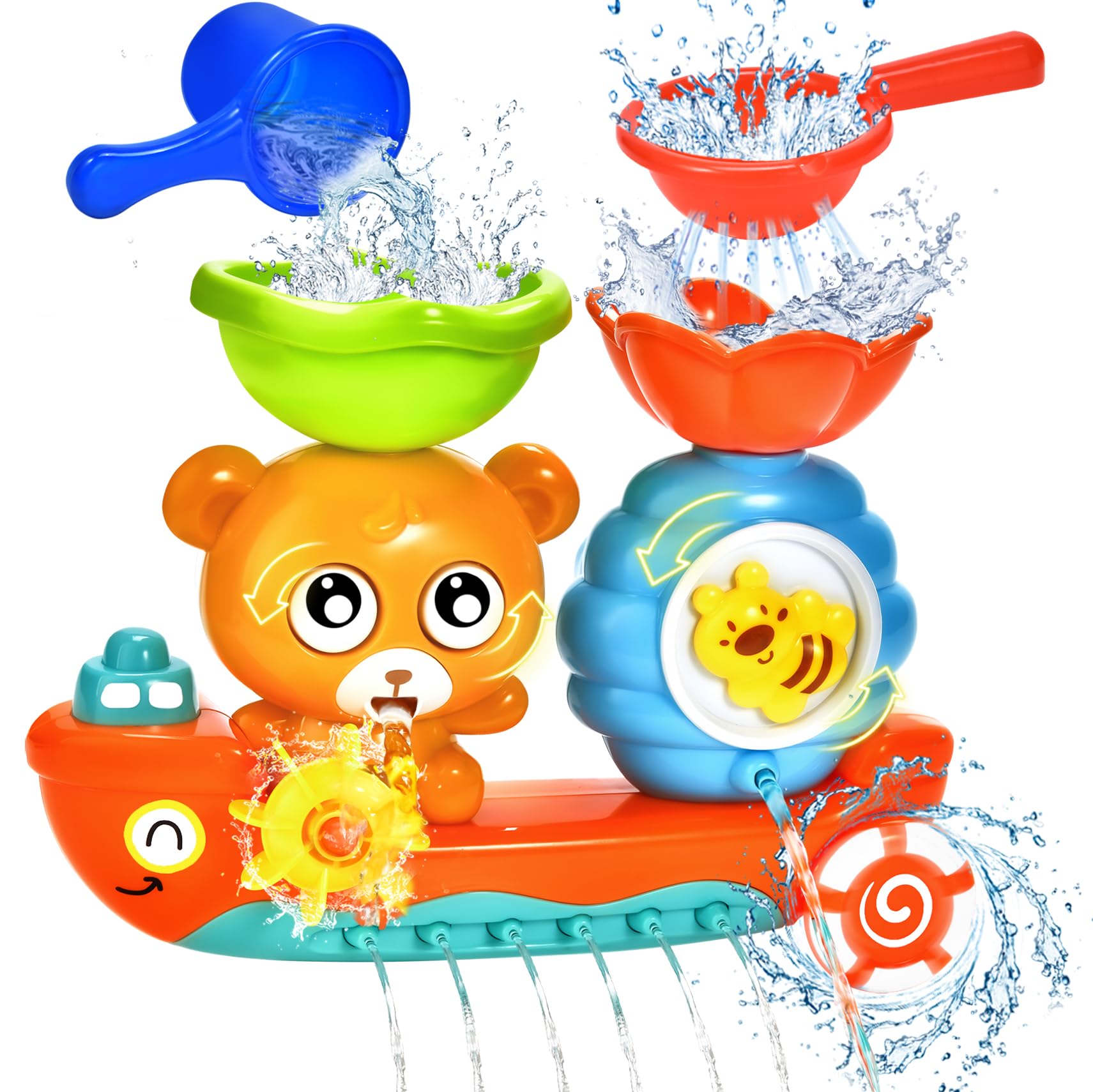 GOODLOGO bear bath toy boosts toddler hand-eye coordination during bath time.