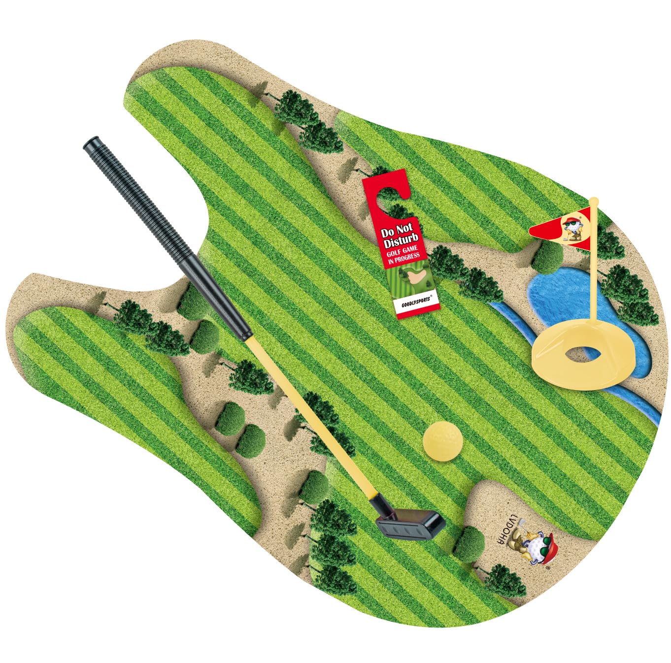 GOODLYSPORTS Toilet Golf Game mini golf course display in compact layout.