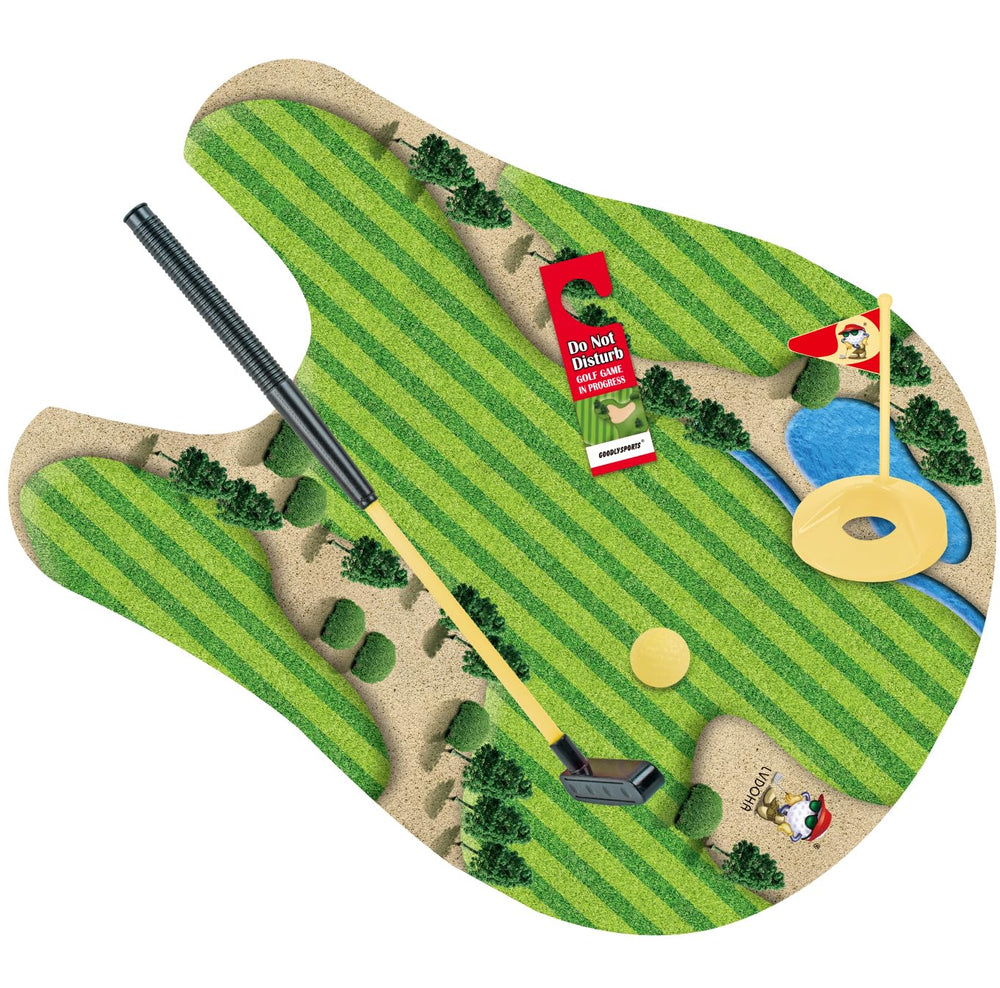 GOODLYSPORTS Toilet Golf Game mini golf course display in compact layout.