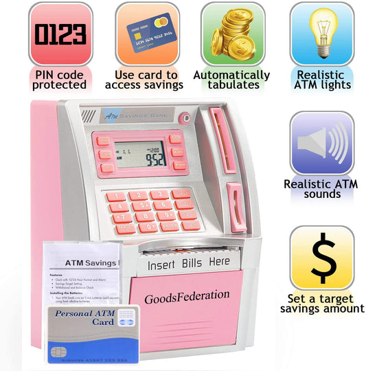 GoodsFederation ATM balance display showing real-time savings progress.