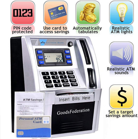 GoodsFederation ATM piggy bank coin slot counting coins to track deposits