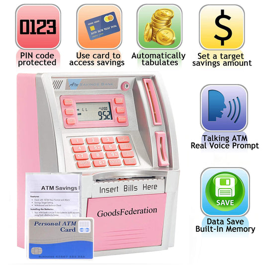 GoodsFederation ATM piggy bank with voice prompts guides saving and learning at home