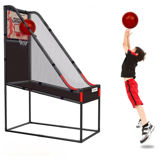 GOODLYSPORTS 63.7-inch arcade basketball front view on wooden board for home arcade fun