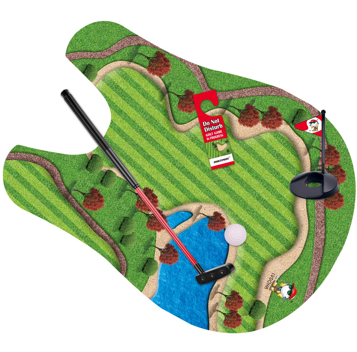 GOODLYSPORTS Hole-one target with flag for quick, humorous rounds at home.