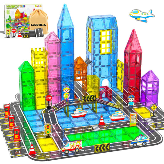 Goodtiles 106pcs city builder set—modular tiles for imaginative urban layouts.