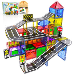 Goodtiles magnetic tiles road set front view shows road grid for imaginative play