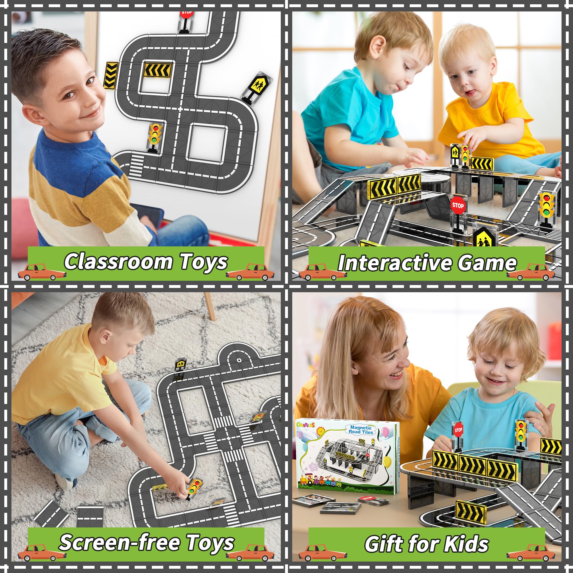 Goodtiles traffic signs add realistic cues for play scenarios.