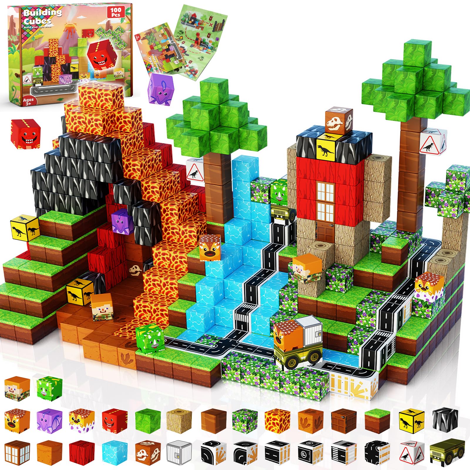 Goody King dinosaur volcano magnetic blocks main image for creative STEM play