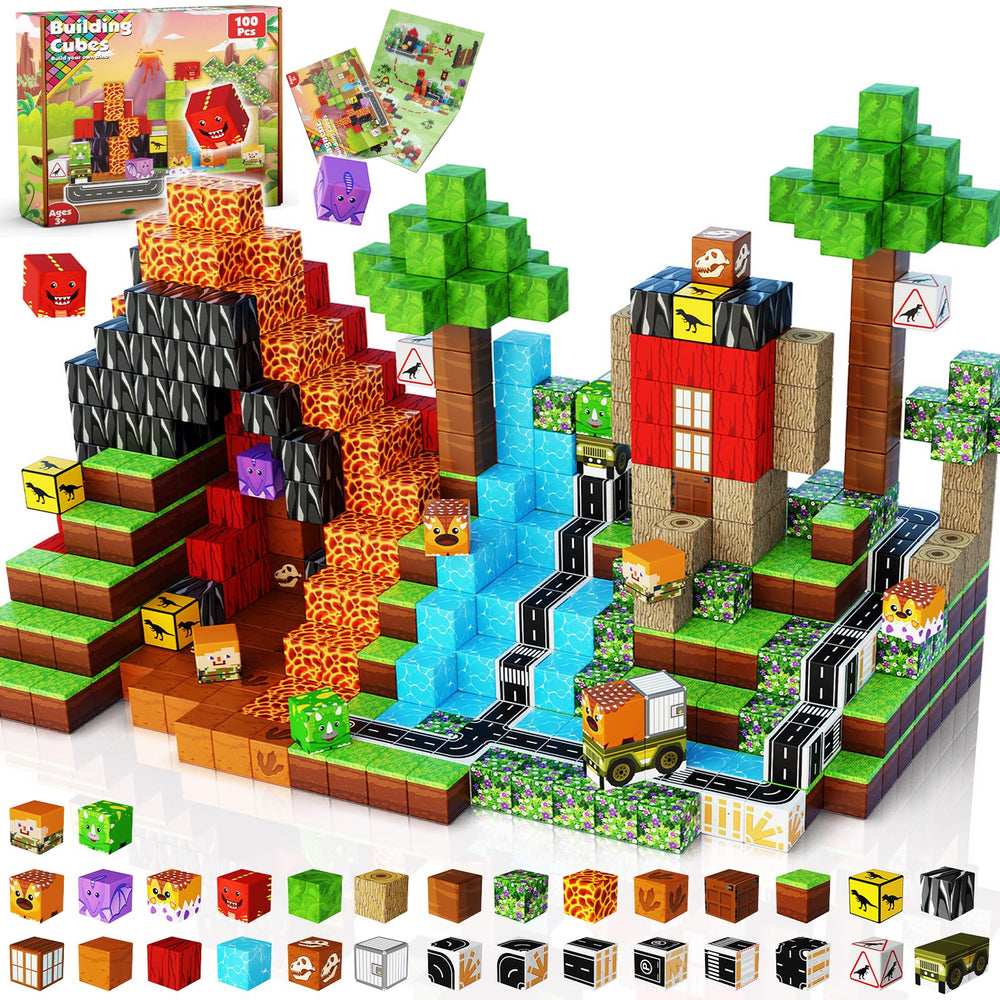 Goody King dinosaur volcano magnetic blocks main image for creative STEM play