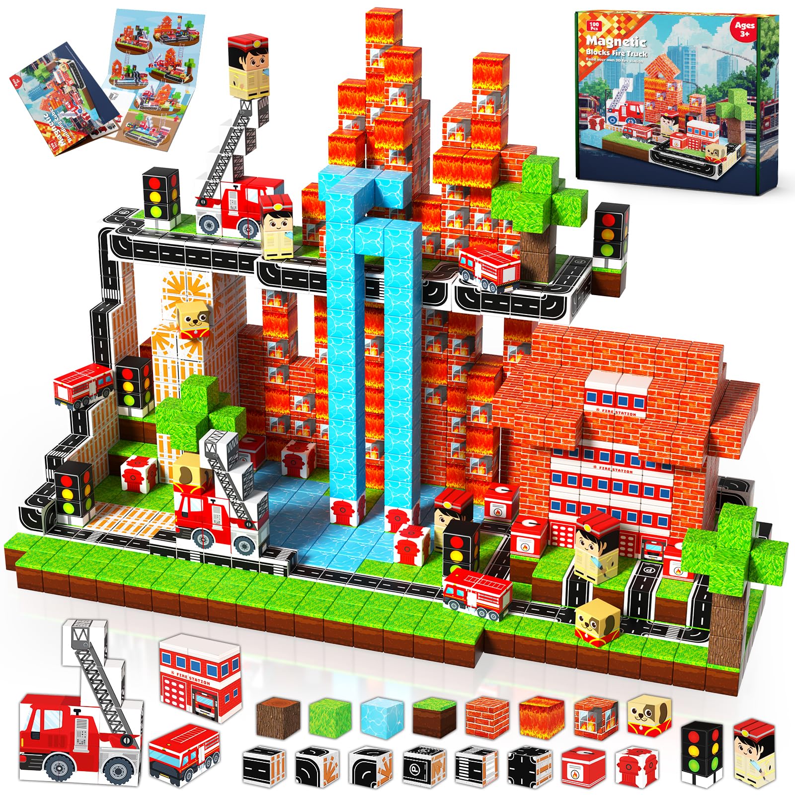 GoodyKing fire truck magnetic blocks for creative play and fine motor skills.