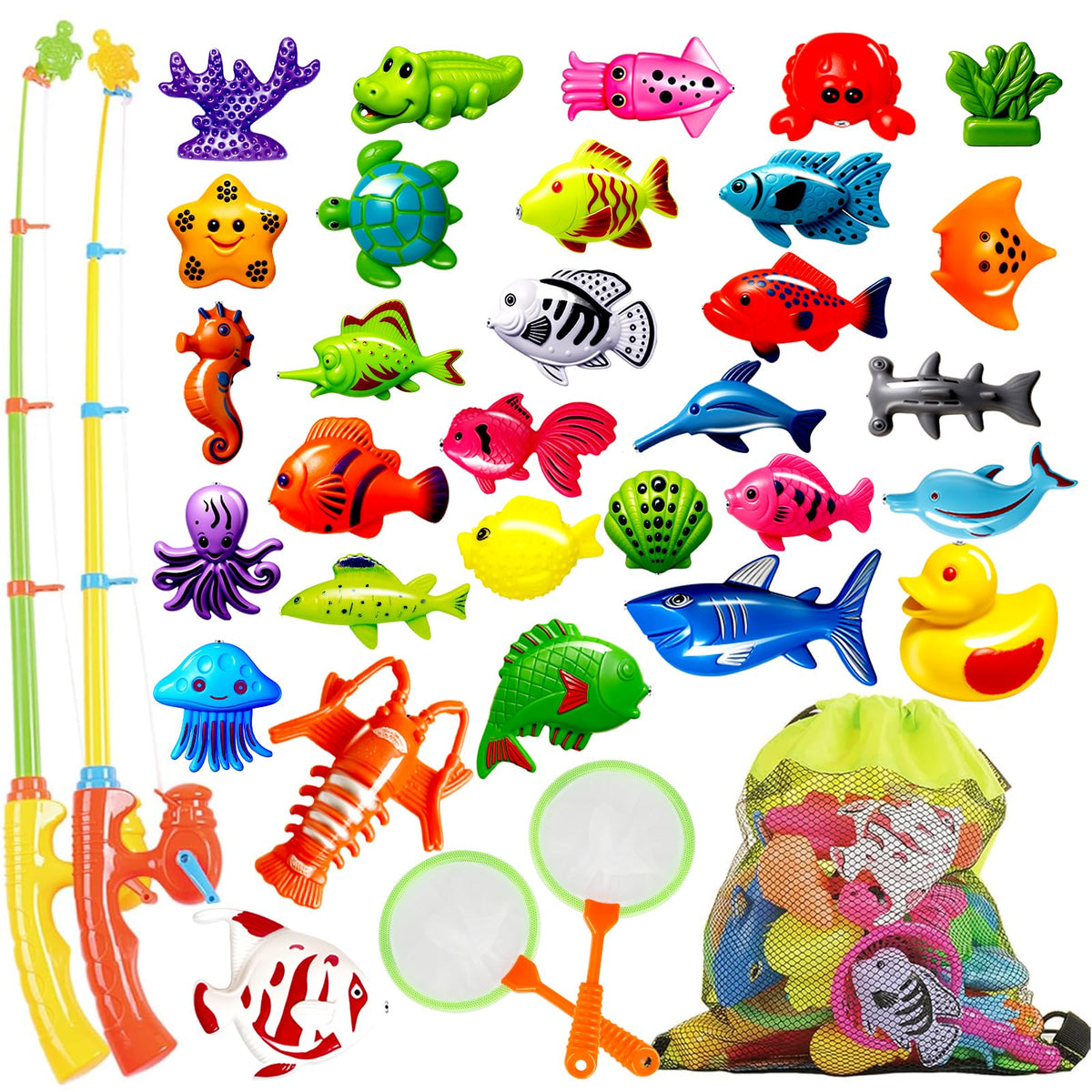 Goody King magnetic fishing game with two rods and nets for kids.