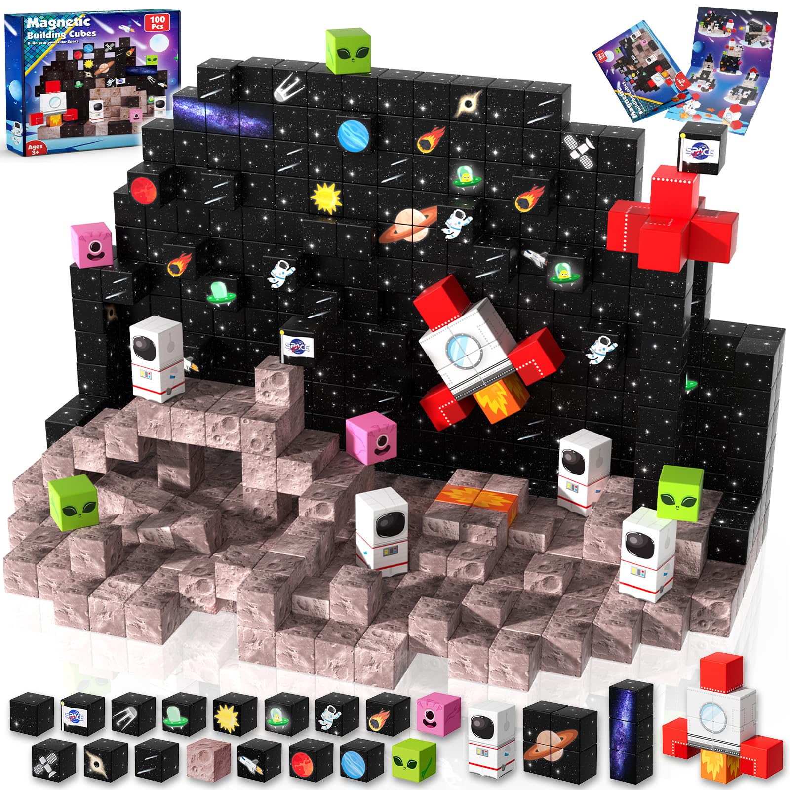 Goody King space rocket blocks arranged in top view for a space-themed STEM activity