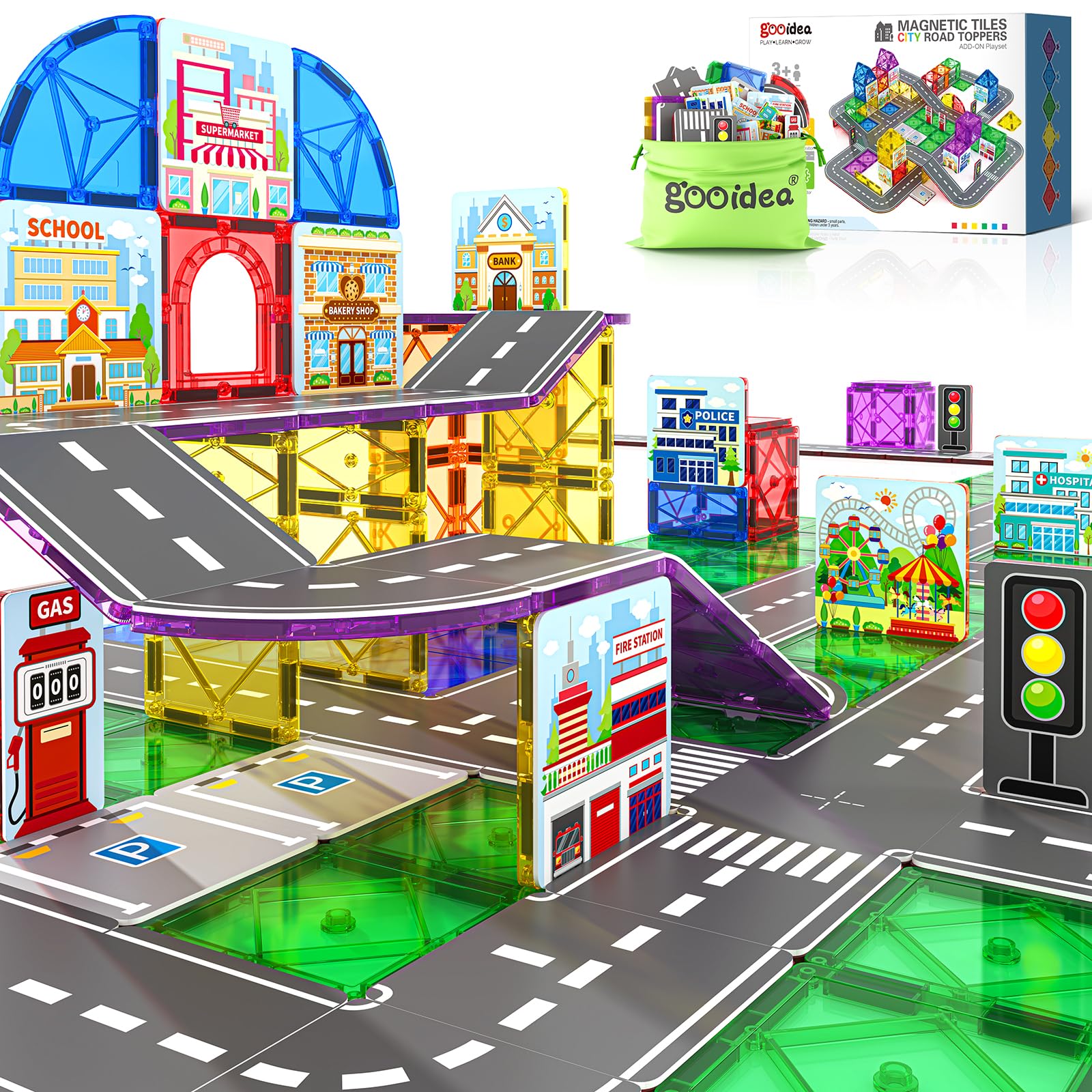 Gooidea 92PCS magnetic tiles city buildings promote imaginative play.