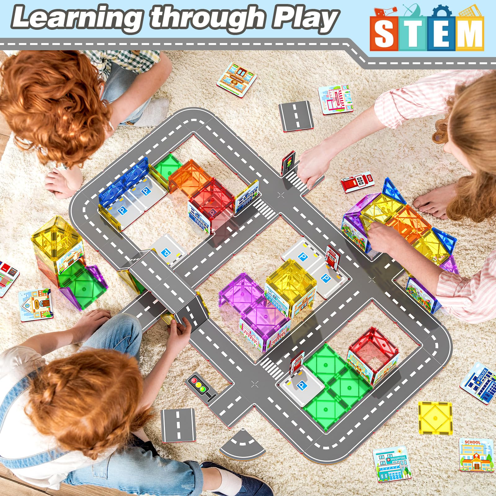 Gooidea 92PCS magnetic tiles police office supports planning and safety-themed play.