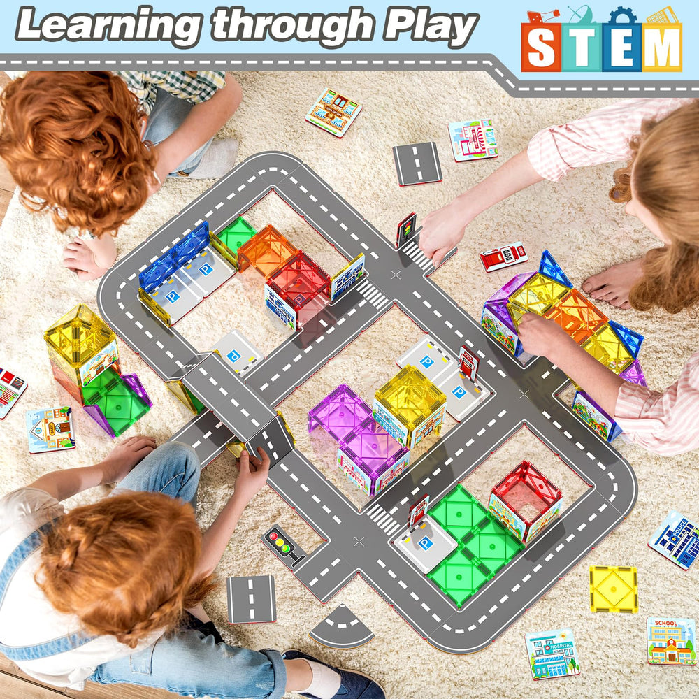Gooidea 92PCS magnetic tiles police office supports planning and safety-themed play.