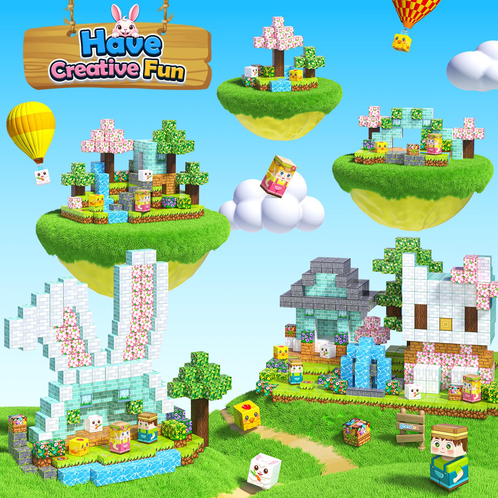 Gooidea Easter Bunny Garden theme inspires imaginative storytelling through construction.