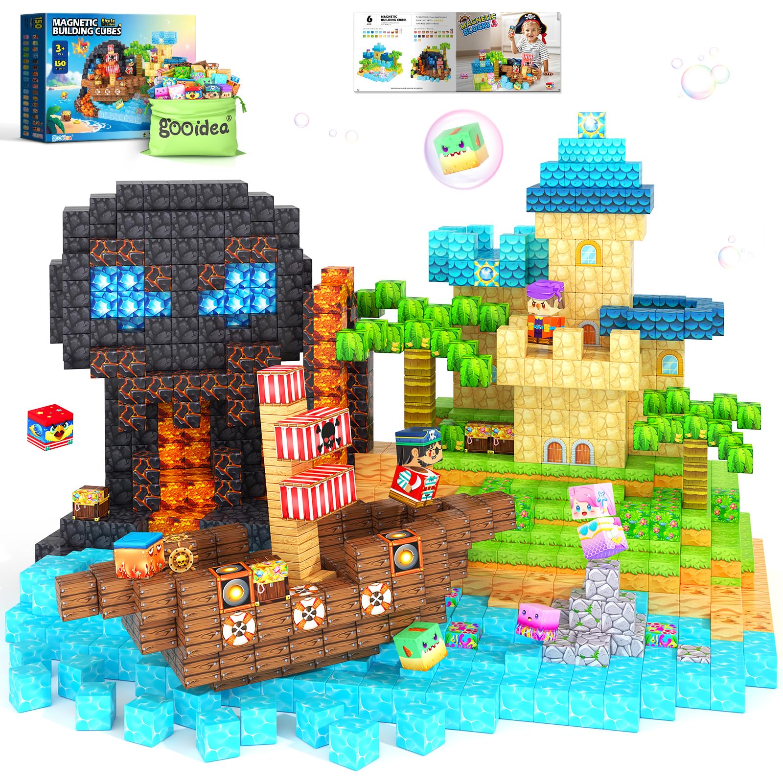 Gooidea Magnetic Blocks 150PCS pirate ship patterns spark imaginative building sessions
