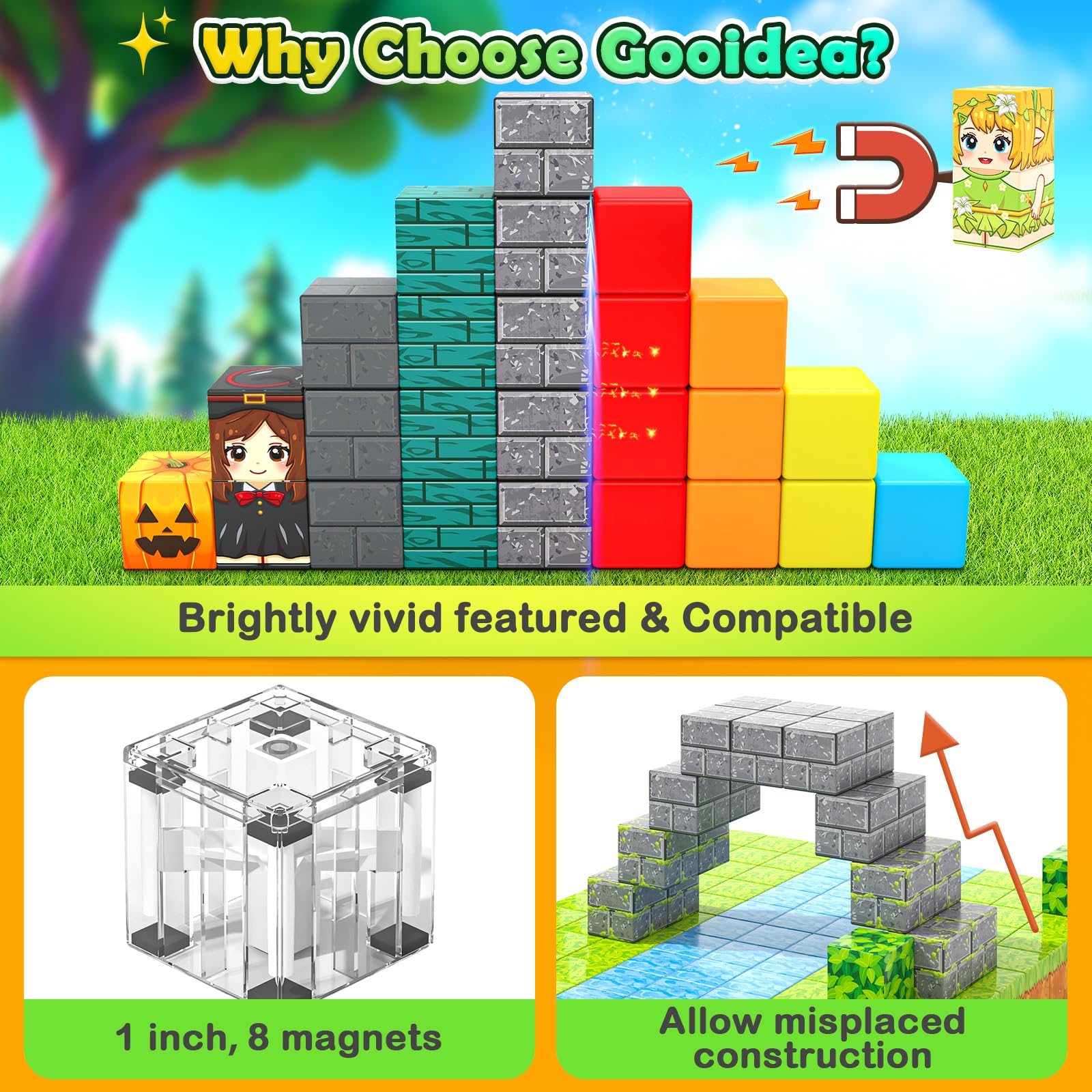 Gooidea magnetic blocks assembly shown for collaborative problem solving and creative projects.