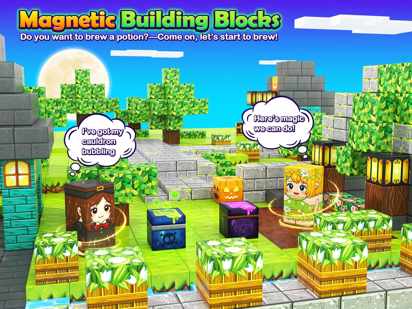 Gooidea magnetic blocks fairy garden scene – sensory exploration with bright colors and gentle clicks.