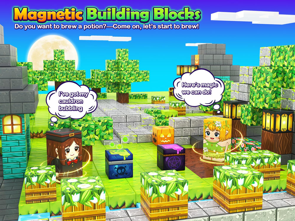Gooidea magnetic blocks fairy garden scene – sensory exploration with bright colors and gentle clicks.