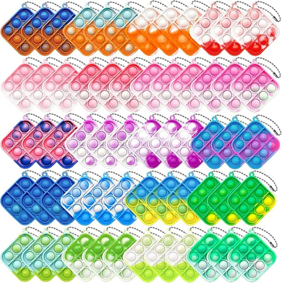 GooKit Christmas 60Pcs Mini Pop Push It keychain pack in festive colors for portable sensory play.