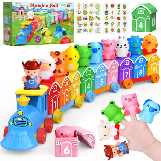 GooMags Montessori farm train barns with numbers support early math recognition.