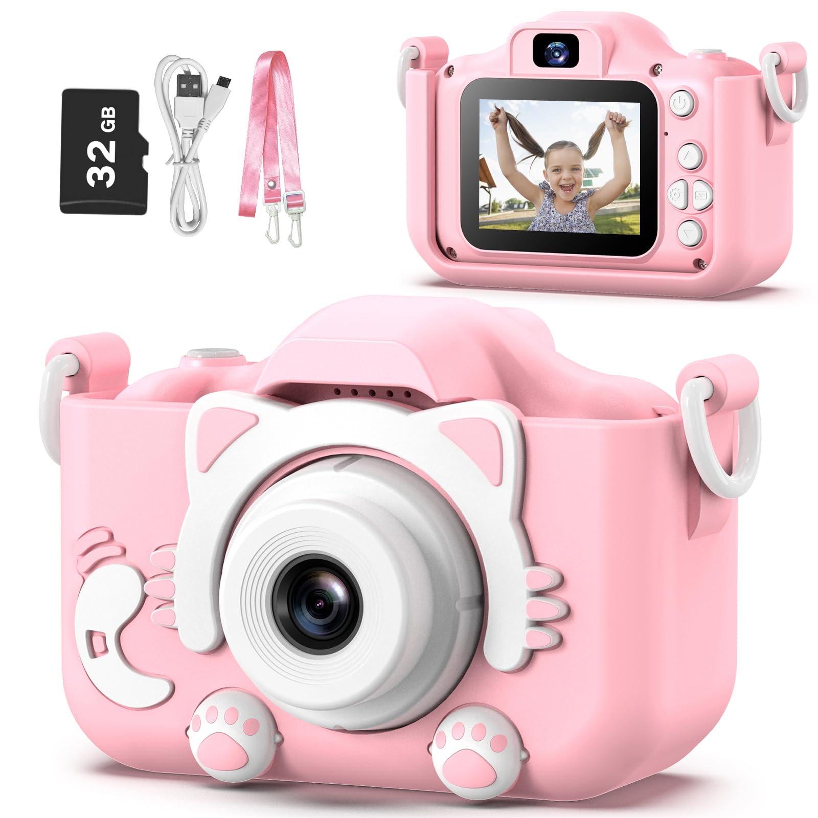 Goopow kids camera front view with cartoon cover for safe, playful use.