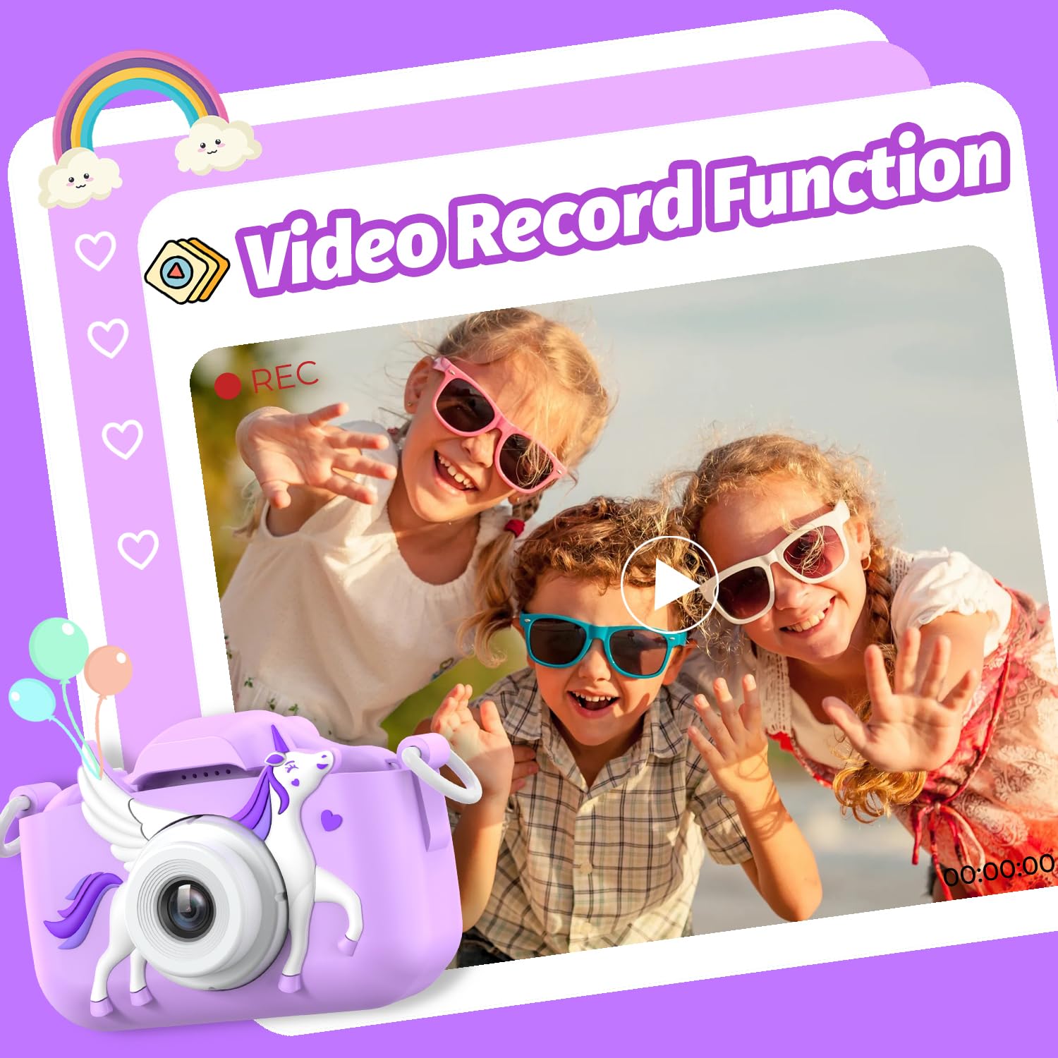 Goopow Kids Selfie Camera 12MP and 1080P video capability.
