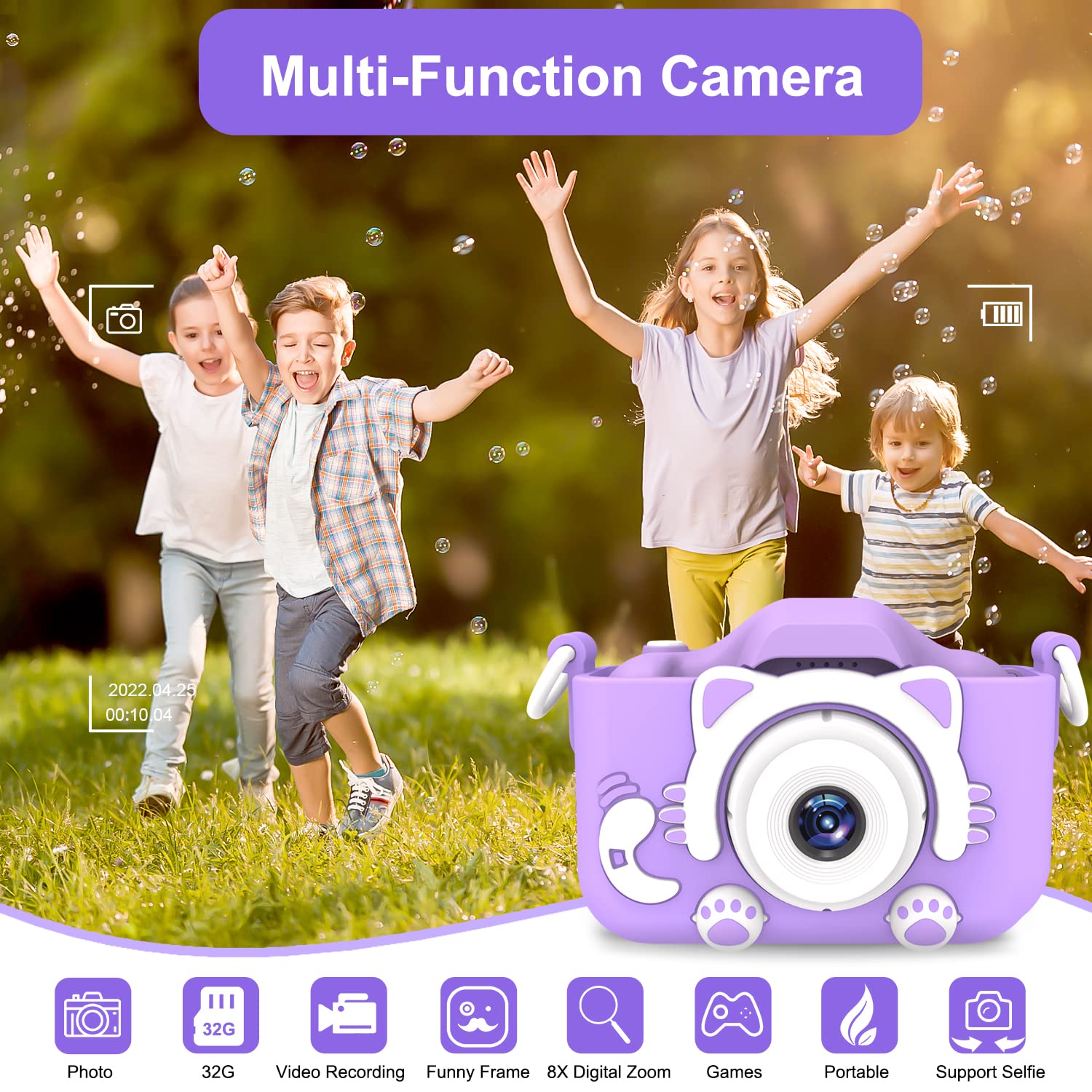 Goopow Kids Selfie Camera back view, ideal for indoor and outdoor moments.