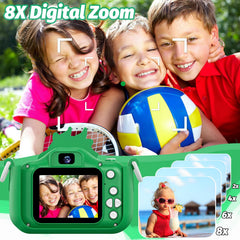 Goopow Kids Selfie Camera Green 32GB SD card included stores many photos.