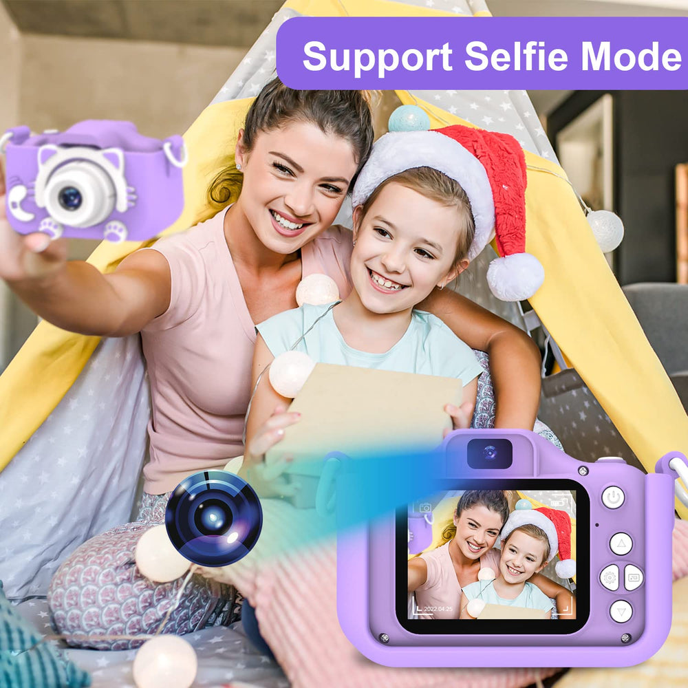 Goopow Kids Selfie Camera held in hand, comfortable grip for small hands.